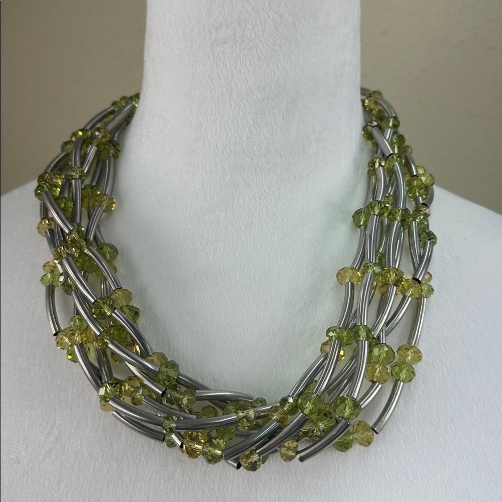 Silver & Green Kenneth Cole Multi Strand Necklace heavy Cristal beads